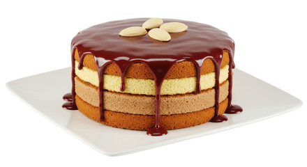 Isolated Chocolate Layer Cake with Almonds