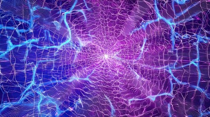 Colorful abstract design showing vibrant patterns with glowing lines and shapes in a striking purple and blue color scheme