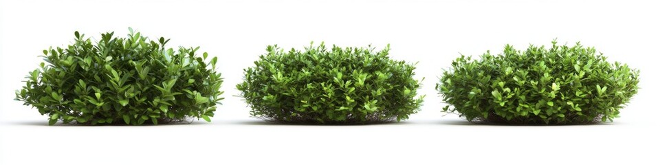 Obraz premium 3 Lush Green Bushes Isolated on White Background