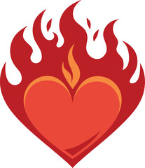 Burning Heart on Fire Vector Illustration | Red Flame | Flat Design Style | Logo Icon | Clipart Graphic