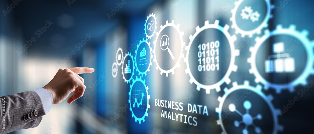 Aufkleber data business analysis and data management system with kpi and metrics. technology finance operation