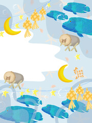 Obraz premium set of funny cartoon fishes illustration with kensaurus sign