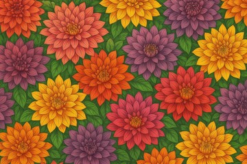 Dahlia flower pattern, seamless radiant dahlia bloomscape