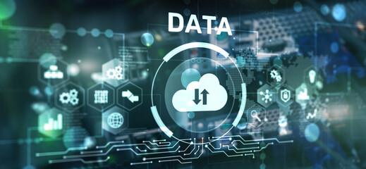 DATA internet concept. Universal background for presentation. Blurred server room background