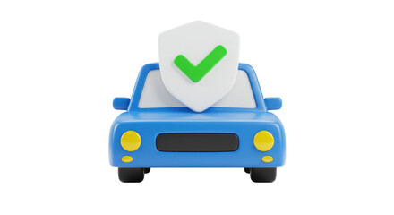 Isolated Blue Car with Shield and Check Mark Insurance