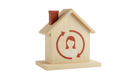 Isolated Wooden Birdhouse with Home Exchange Symbol