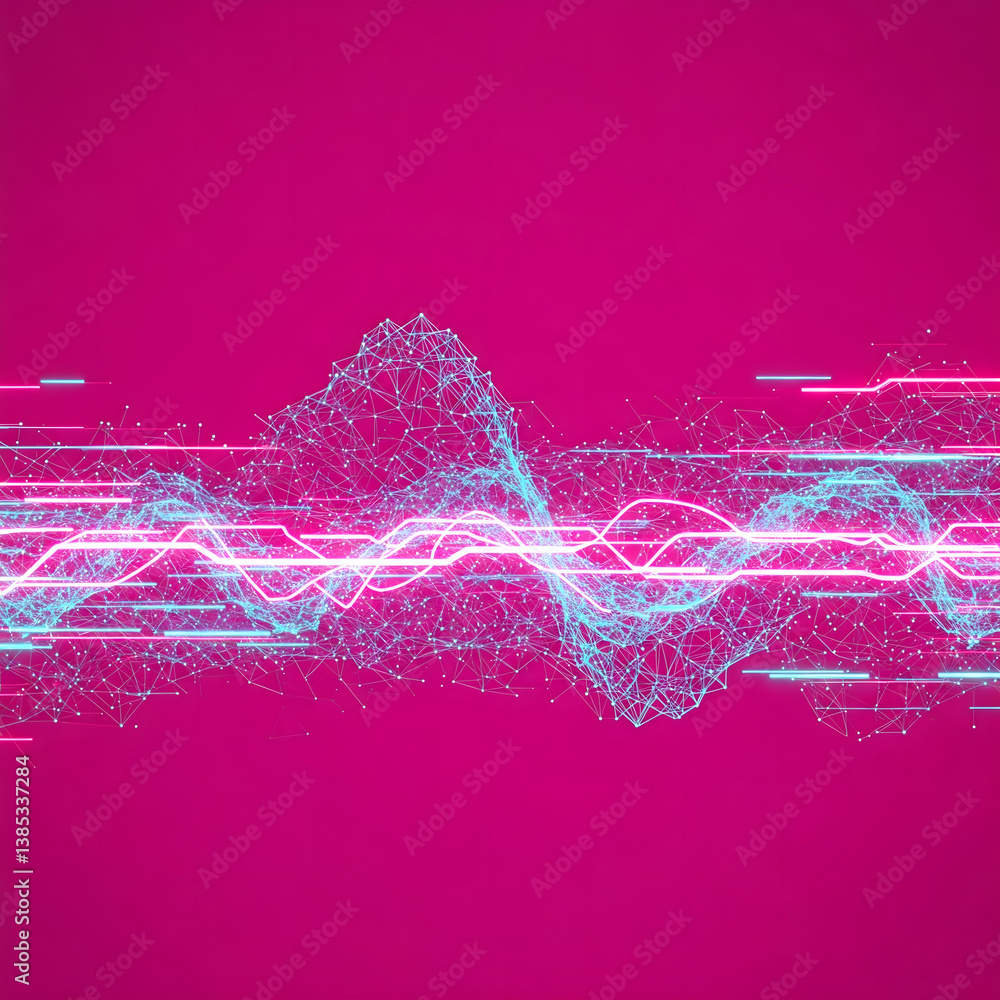 Poster digital soundwave visualization: a vibrant, futuristic display showcasing a dynamic soundwave, rende