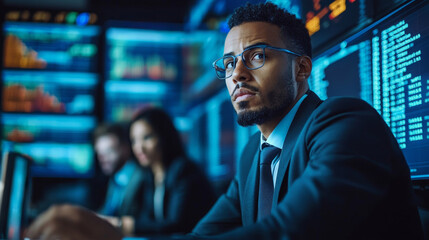 Routine Work Day in an International Stock Exchange Hall: Group of Multiethnic Specialists Monitoring Equity and Share Markets, Working on Maximizing Profits for Corporate Business, Generative AI