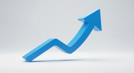 Blue wavy arrow pointing upward on white background. Business growth visualization for financial data analysis and investment strategy presentations