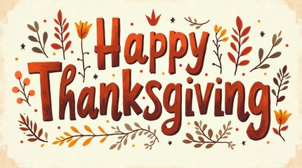 Playful "Happy Thanksgiving" typography with vibrant colors and whimsical elements