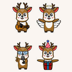 Cartoon Reindeer Character Bundle: Angel, Singer, Guitarist, Gift