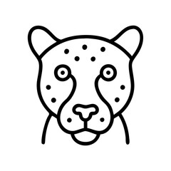 Cheetah face outline drawing vector illustration, african animal head with spots and cute expression