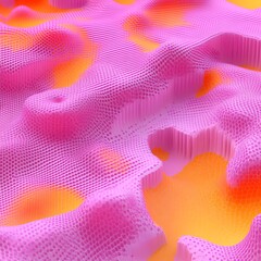 Obraz premium Abstract textured landscape of pink and orange. Detailed, 3D, undulating surface with a dotted pattern. Vibrant colors, creating a sense of depth and form