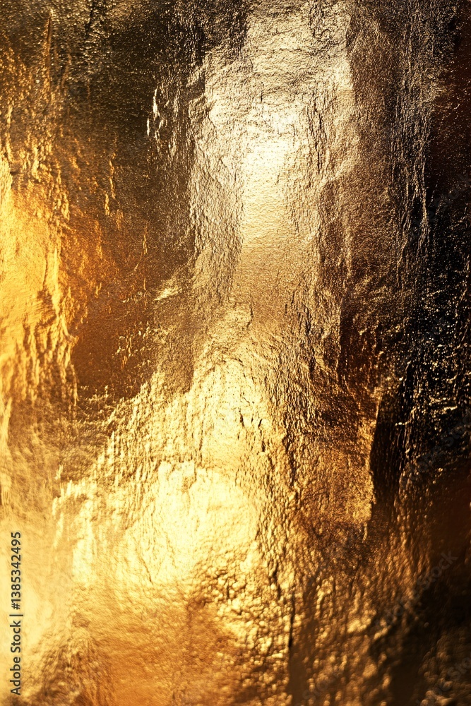 Poster luxurious and elegant design element created by shimmering warm light on a gold leaf texture backgro
