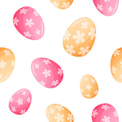 Seamless pattern with colorful easter eggs with floral print. Vector illustration for wallpapers, scrapbooking and gift wrapping.