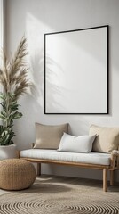 Poster Frame Mock-Up in Contemporary \ Modern Interior, Blank Background, Generative AI