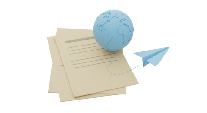 Isolated Paper Documents with Globe and Paper Plane