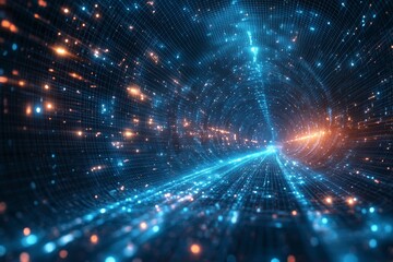 Obraz premium Night road 80s Retro Sci-Fi Background Futuristic Grid landscape. Digital cyber surface style of the 1980`s. 3D illustration. infinite mesh bottom, comets under space grid. Synthwave wireframe,