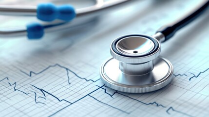 Medical stethoscope on EKG graph, healthcare diagnostics