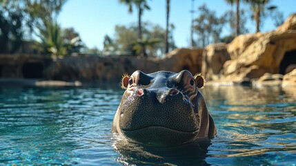 Fototapeta premium Hippopotamus in a Pool at a Zoo