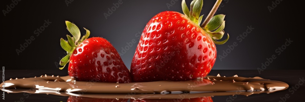 Poster minimalist design featuring strawberries and chocolate in soft tones against a simple background