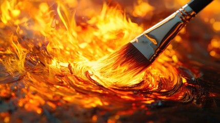 Fiery Brushstrokes: A fiery painting in progress, the brush ablaze with passion and creativity.