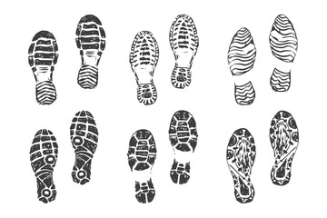 Shoe print boot, foot step silhouette mark. Boot Print textured, grunge. Mountain boot, hiking imprint.