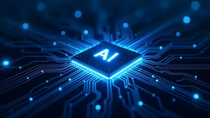 Futuristic AI Microchip with Glowing Circuits