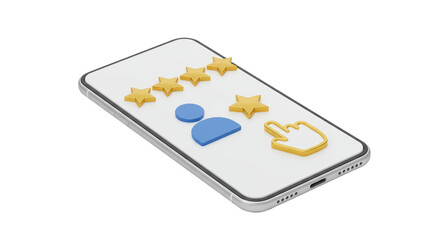 Isolated Smartphone with User Rating Displaying Stars and Hand Cursor