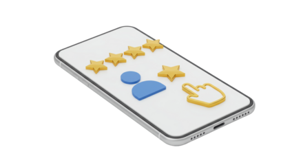Isolated Smartphone with User Rating Displaying Stars and Hand Cursor