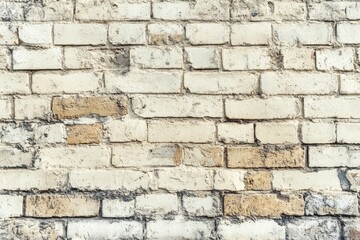 Obraz premium Empty background of wide cream brick wall texture. Beige old brown brick wall concrete or stone textured, wallpaper limestone abstract flooring. Grid uneven interior rock. Home decor design,