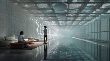 Space planner manipulating environmental experience interface, functional flow visualization, aesthetic harmony implementation, spatial relationship optimization, emotional response cultivation