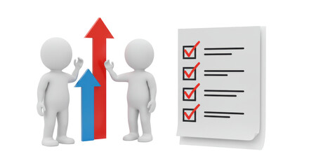 Isolated Checklist with Figures and Arrows Representing Progress