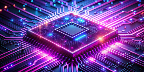 Glowing Neon Circuit Board in Purple and Pink