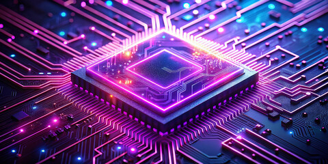 Glowing Neon Circuit Board in Purple and Pink