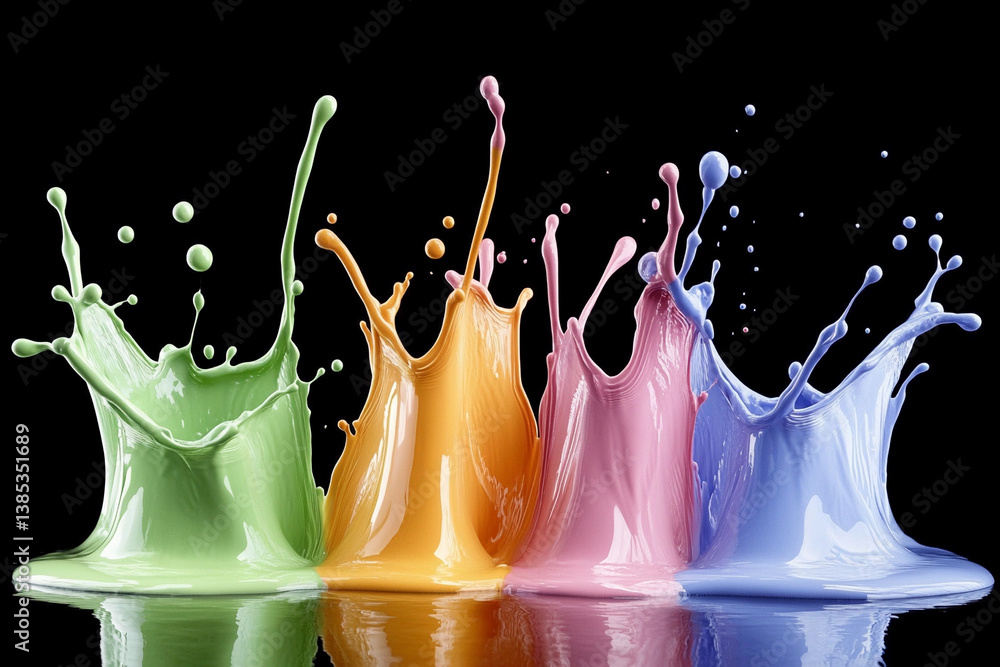 Poster colorful paint splashes captured in motion create a vibrant display of dynamic art and creativity
