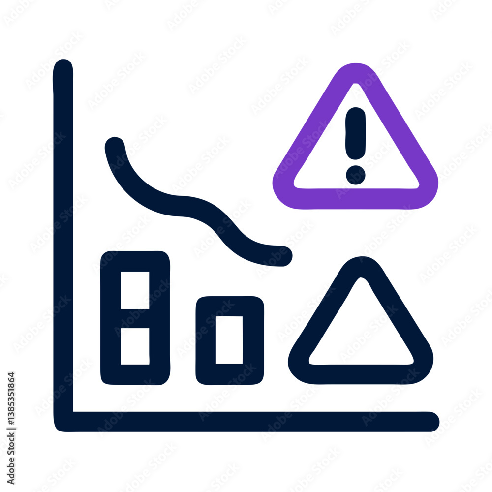 Poster risk analysis icon with declining graph and warning symbol