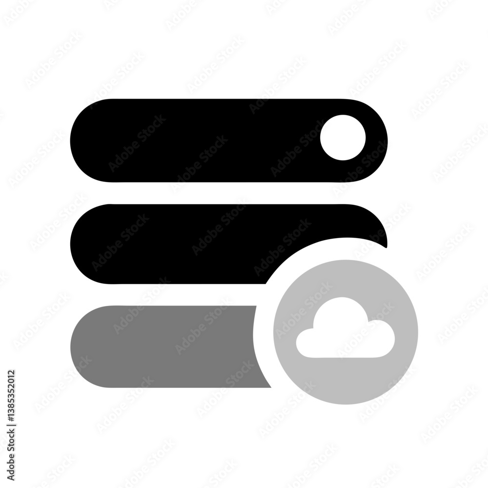 Poster cloud storage server stack icon with upload symbol