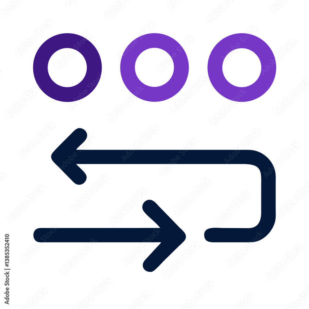 Poster two arrows icon with three purple dots in minimal style
