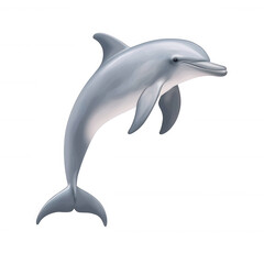 Obraz premium A playful dolphin gracefully leaping out of the water, showcasing its sleek form against a white isolated background.