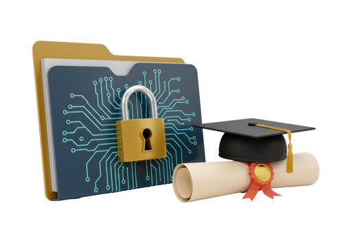Isolated Secure Academic Folder with Graduation Cap