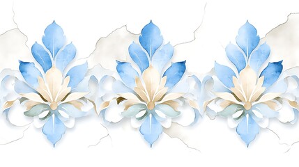 Obraz premium Elegant Watercolor Floral Design Blue Beige Damask Pattern Crackle Texture Background