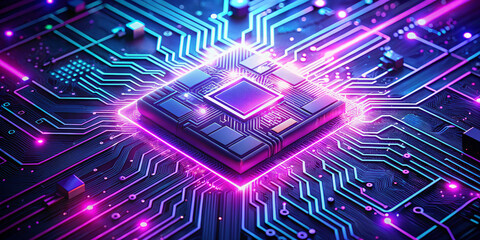 Glowing Neon Circuit Board in Purple and Pink