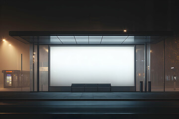 Blank Billboard at Bus Stop Shelter Mockup during Nighttime Ambience