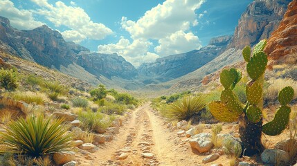 Desert Trail Adventure: Scenic Path Through Majestic Mountains and Cacti