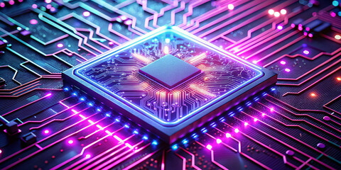 Glowing Neon Circuit Board in Purple and Pink