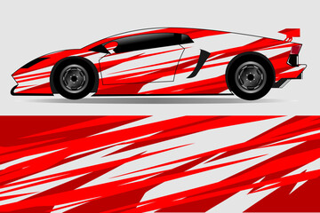 Obraz premium Sleek red and white sports car illustration showcasing dynamic design with speed lines on a neutral background