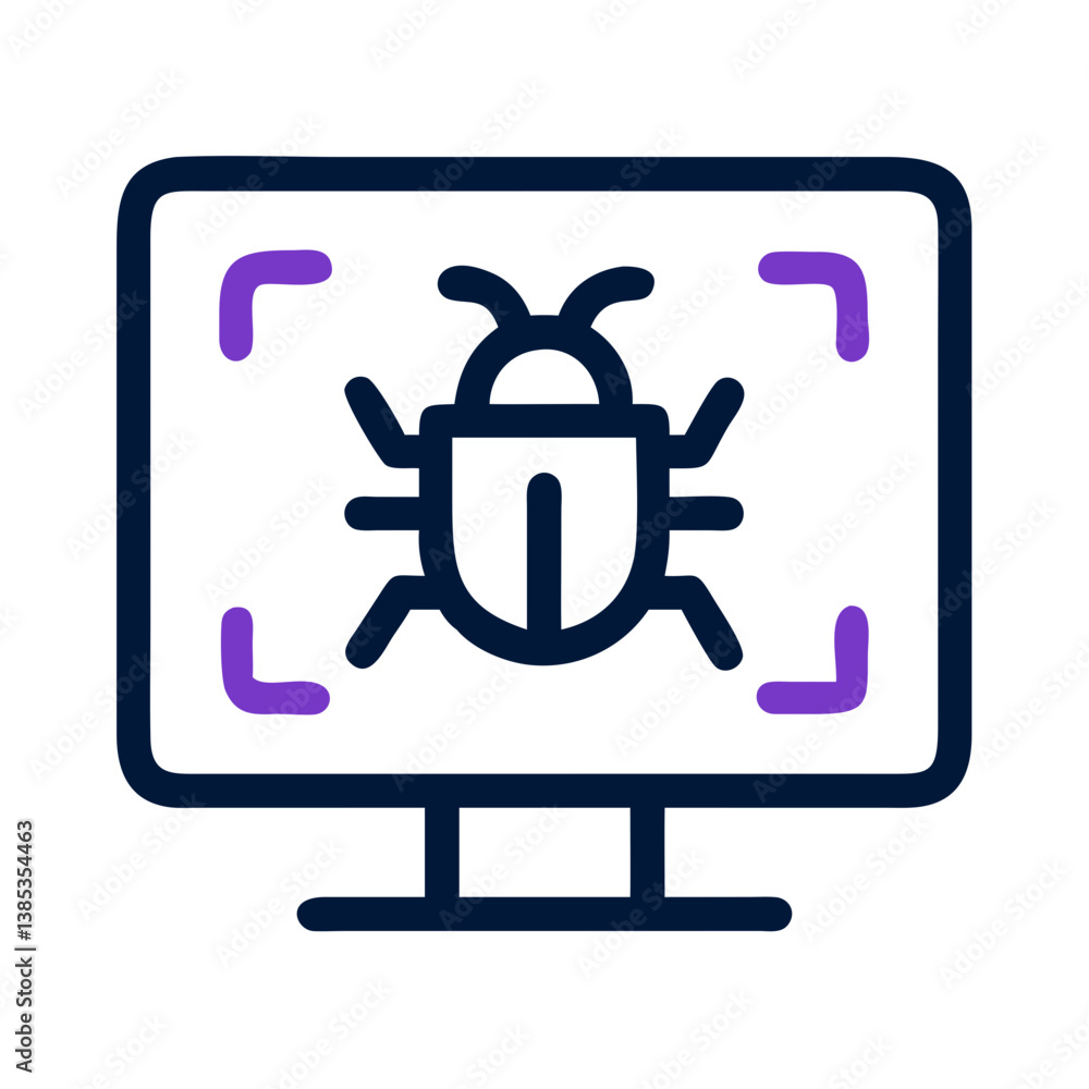 Poster bug on monitor screen flat virus detection icon