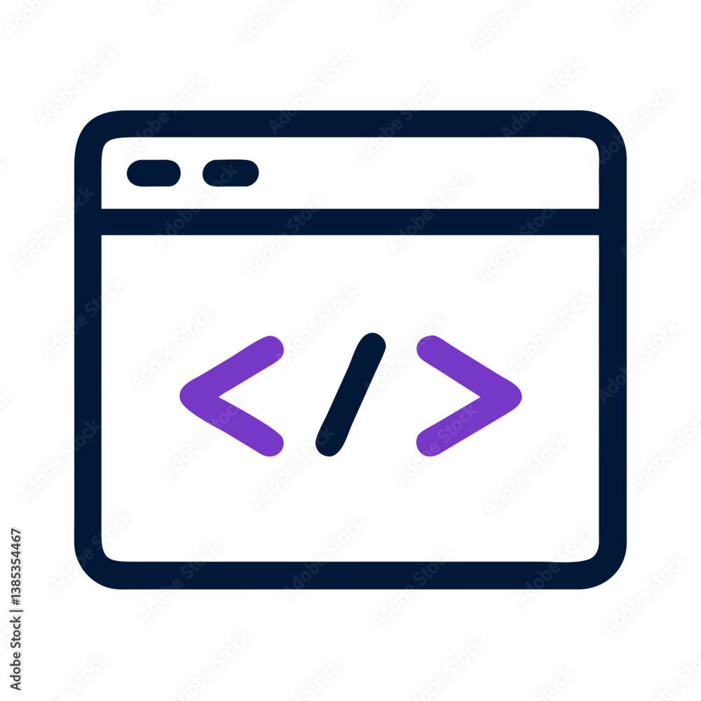 Poster browser window with purple code symbols flat programming icon