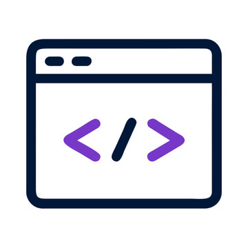 Browser window with purple code symbols flat programming icon